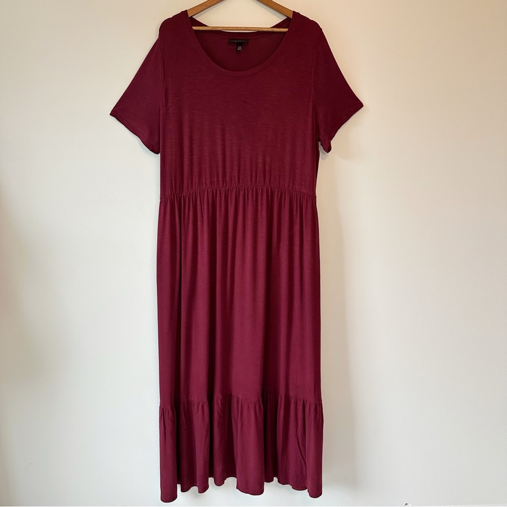 Lane Bryant Women’s Wine Burgundy Knit Flounce Maxi Dress, size 18/20 - Picture 8 of 16